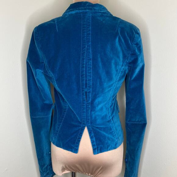 Lucky Brand Velvet Blazer Jacket Large Womens Blue Career Work Chic Velour Slit - Picture 3 of 9